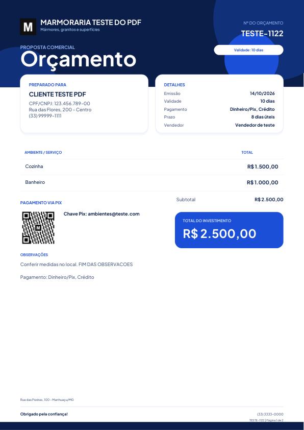 Exemplo do modelo de PDF Blue