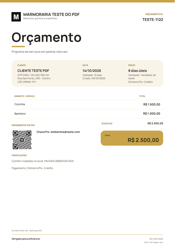 Exemplo do modelo de PDF Simple Gold